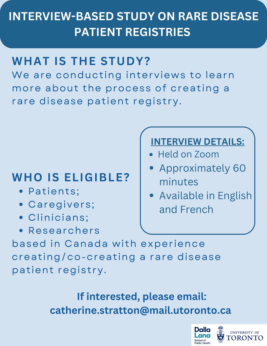 Recruitment for my interview-based study continues! If you have any experience creating a #RareDisease  patient registry, or are in the planning stages for one, you might be eligible to participate. To learn more, please reach out! #PatientEngagement #Epidemiology