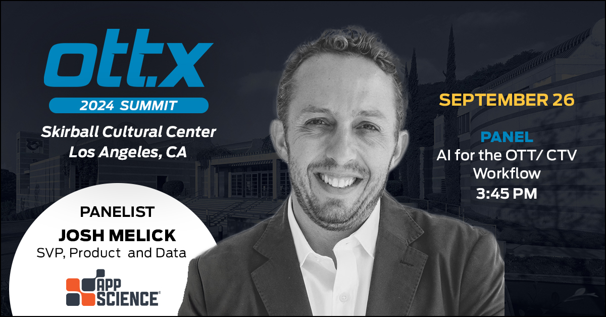 The 2024 OTT.X Summit is just days away! On 9/26, our SVP of Product &amp; Data, Josh Melick, will take the stage to dive into "AI for the OTT/CTV Workflow" alongside industry leaders. 

This panel will offer unique insights into how AI is shaping the future of streaming media.