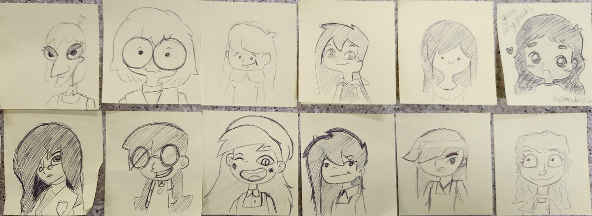 mrsderpp's tweet photo. Sticky note doodle in various styles from cartoons I watched growing up! https://t.co/bDxInSn884