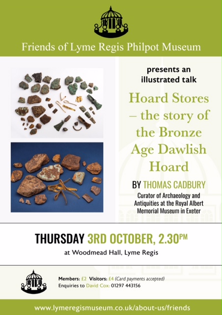 FriendsofLRM's tweet photo. Our next talk is by Thomas Cadbury, Curator of Archaeology and Antiquities at the Royal Albert Memorial Museum in Exeter, on 'Hoard Stores – the story of the Bronze Age Dawlish Hoard'. 
On October 3rd at Woodmead Hall and all are welcome.
Members: £2 Visitors £4 https://t.co/msL5WtxoyD