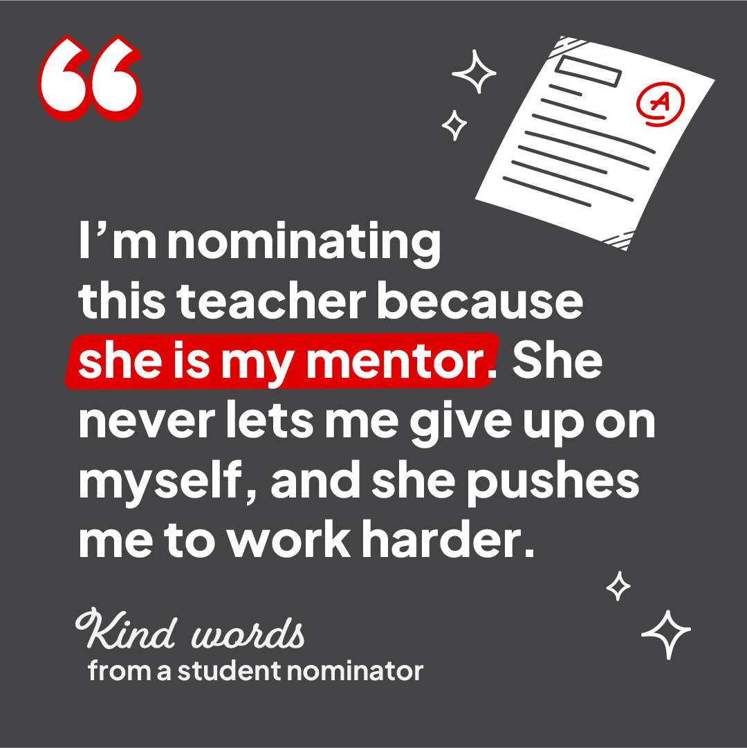 TexasTechCU's tweet image. Kind words from a nominator. 🍎

Nominate your favorite teacher at texastechfcu.org/classroomcash for their chance to win $2,500!