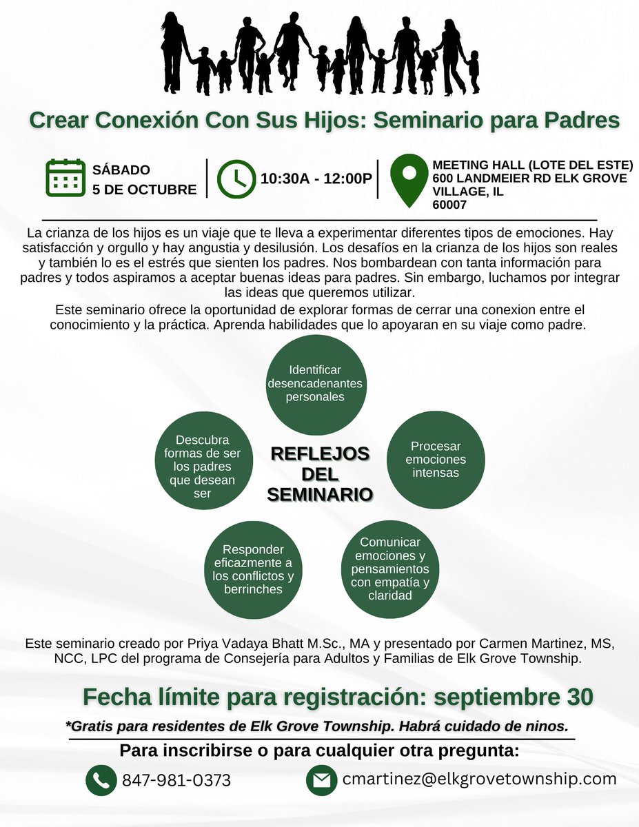 Only one more week to register for Elk Grove Township’s Bridge the Gap Parenting Seminar!  This presentation will be offered in English and Spanish and childcare WILL BE provided! Please see the attached flyer for registration information and more details.
