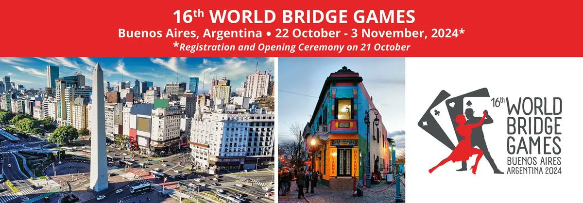 2024 WORLD BRIDGE GAMES October 21 – November 3, 2024 : Buenos Aires, Argentina. The Great Bridge Links Jump Page is up! Each year we host a page of links and updates for the World Championships. This is a ‘live’ page which will be updated regularly. greatbridgelinks.com/gbltour/2024-w…