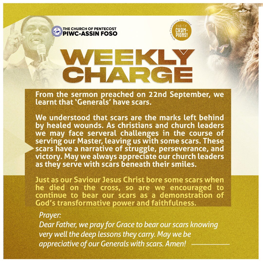 PiwcAF's tweet photo. Beloved, as we go through the week, let us remember that every star has a scar. Unfortunately, we tend to celebrate their crowns and not their scars.

#PIWCAssinFoso
#HallOfChampions
#TheUnleashedChurch
#WeeklyCharge https://t.co/oh4pHPgDnU