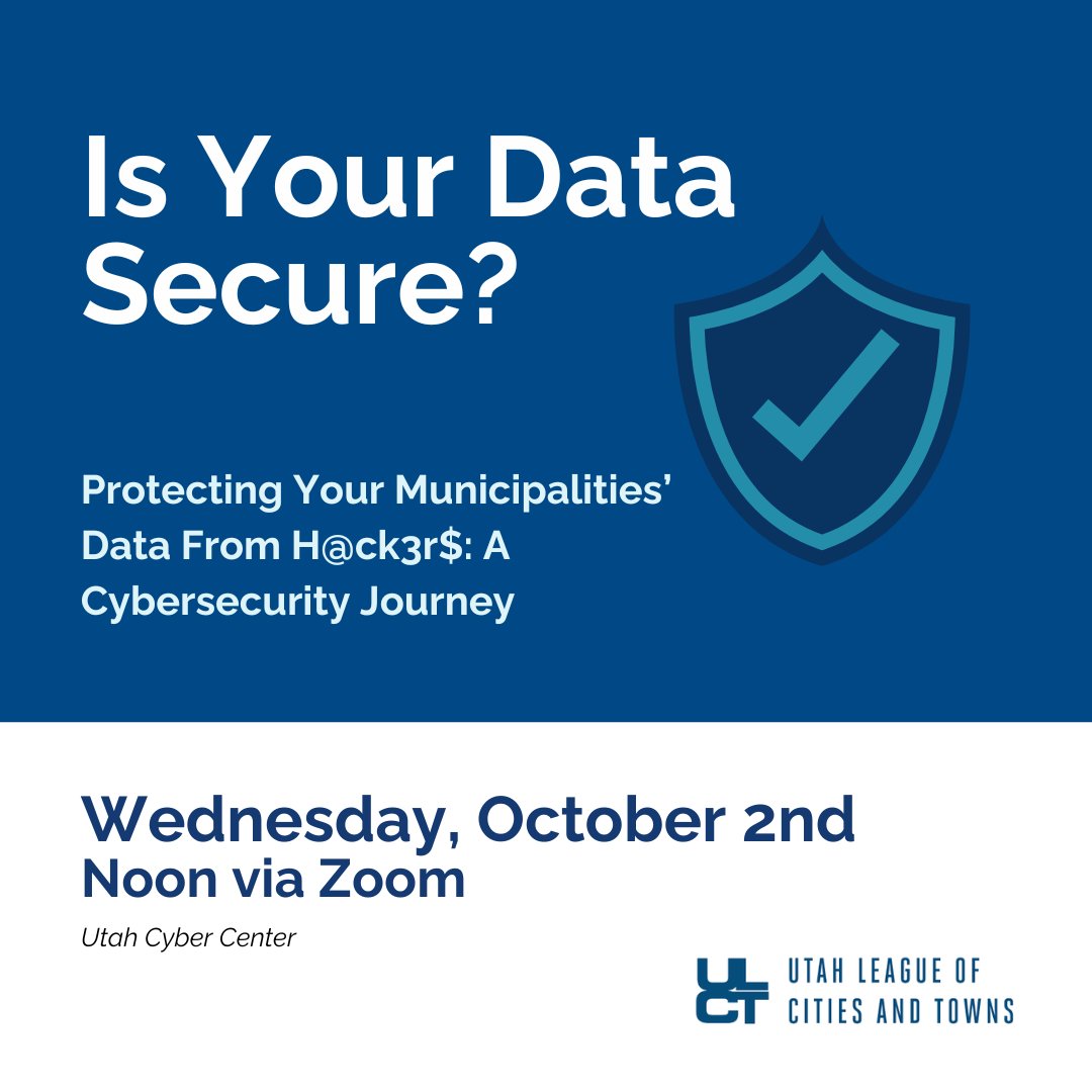 Join us and the Utah Cyber Center on October 2nd at Noon for a webinar on cybersecurity. RSVP: us02web.zoom.us/webinar/regist…
