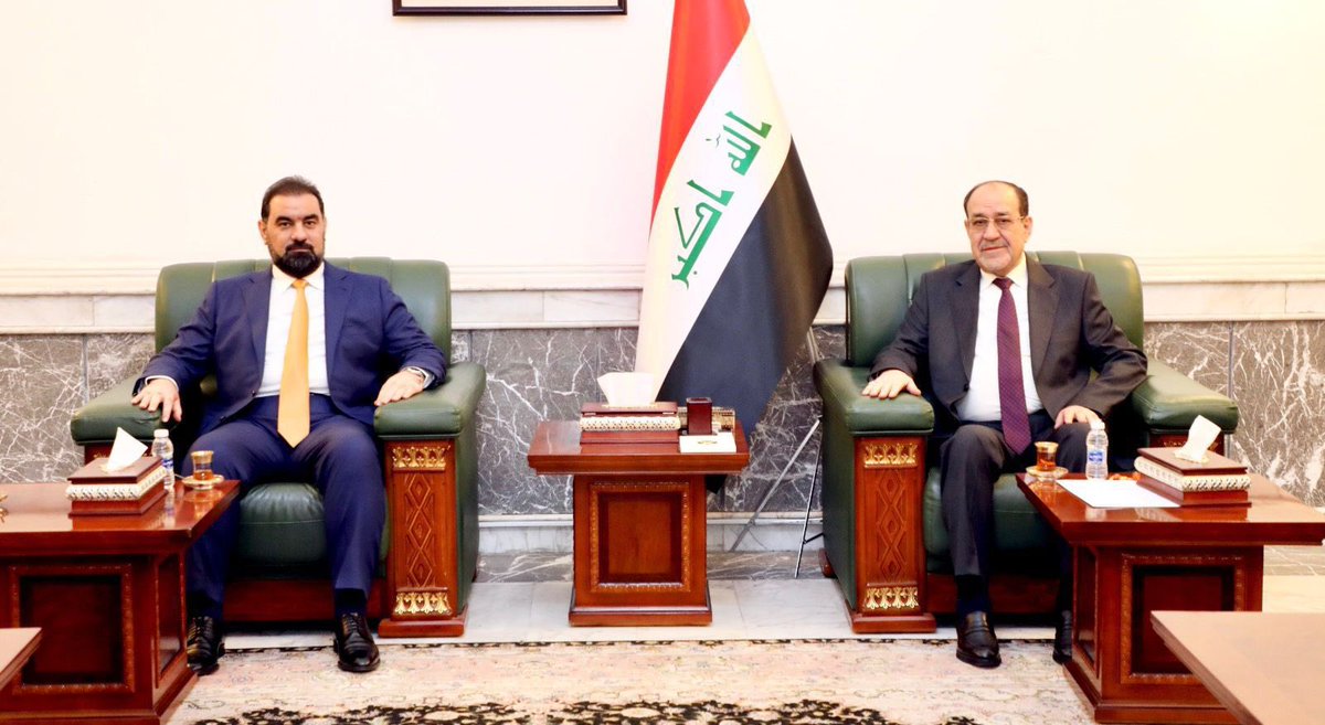 I3QDDD's tweet photo. التقى رئيس كتلة تقدم النيابية، هيبت الحلبوسي، مع رئيس ائ��لاف دولة القانون، السيد نوري المالكي، لمناقشة عدد من الملفات المهمة في العراق، وفي مقدمتها قضية اختيار رئيس مجلس النواب العراقي. https://t.co/eHHR6FPA5o