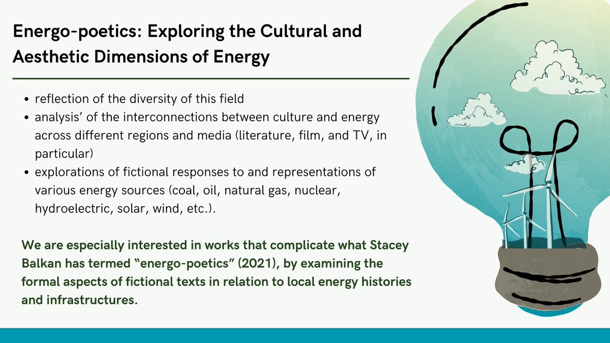 ArcadianaE's tweet photo. 📢 Call for Submissions: Energo-poetics &amp; the Cultural Dimensions of Energy ⚡🌍

Submit your bio (100 words) + paper (max 5k words) to arcadianaeditorial@gmail.com by Oct, 6!

🔗https://t.co/qDmtPrNIvz
#EnergyHumanities #EnergoPoetics #callforpapers https://t.co/VHMIAdl6Xx