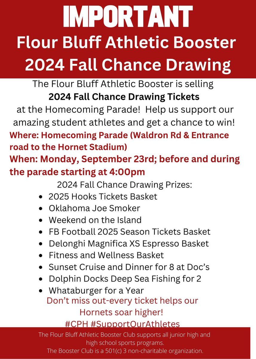Come out to the Flour Bluff Homecoming Parade to support your Flour Bluff Student Athletes!! See you tonight! 
#CPH