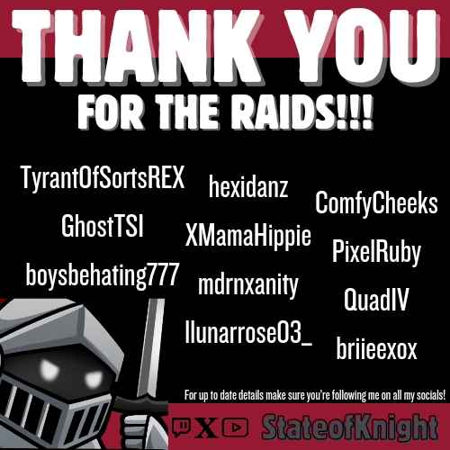 stateofknight's tweet photo. Thanks for making my affiliate anniversary one to remember! @GhostTSI_TTV  @boysbehating777 @mdrnxanity @comfycheeks @pixelrubyttv @QuadIV_TTV @briieexox https://t.co/K74uG3k2Bc