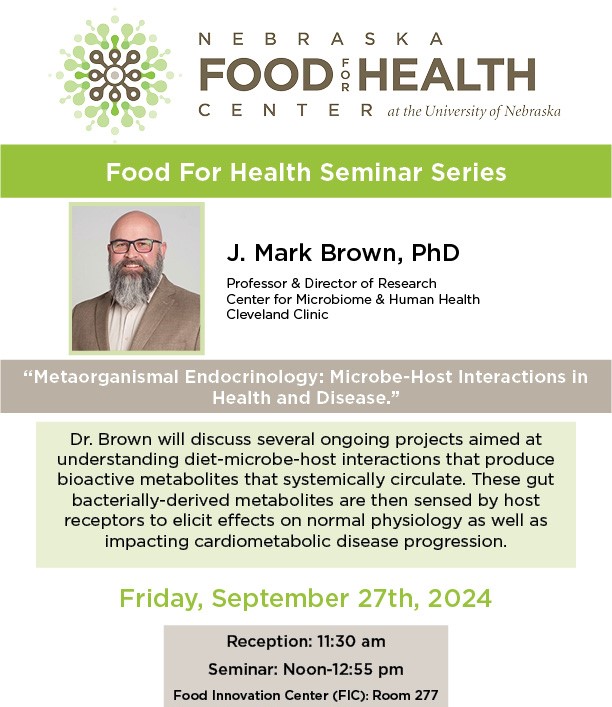 Join us this Friday at Noon (CT) for a talk by Dr. Mark Brown from the Cleveland Clinic Lerner Research Institute (<a href="/CCLRI/">Cleveland Clinic Research</a>), as part of the Food for Health Seminar Series!   

The reception will begin at 11:30am.       

DM us for Zoom Details!