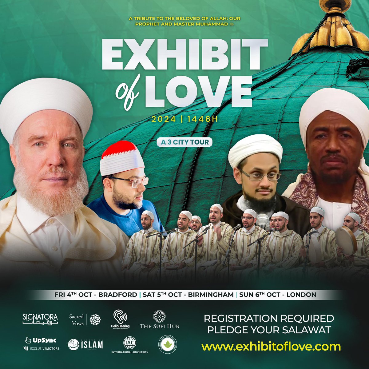 shaykhalyaqoubi's tweet photo. 📣 Registration Now Open!

Join us for 𝑬𝑿𝑯𝑰𝑩𝑰𝑻 𝑶𝑭 𝑳𝑶𝑽𝑬, honouring our Beloved Prophet ﷺ.

Pledge your Salawat and be part of an unforgettable 3-city tour celebrating faith, unity, and devotion.

Tour Dates:

- Friday 4th October: Bradford  
- Saturday 5th October: Birmingham  
- Sunday 6th October: London  

🎟️ Sign up now —> https://t.co/u5dFjfsN3o