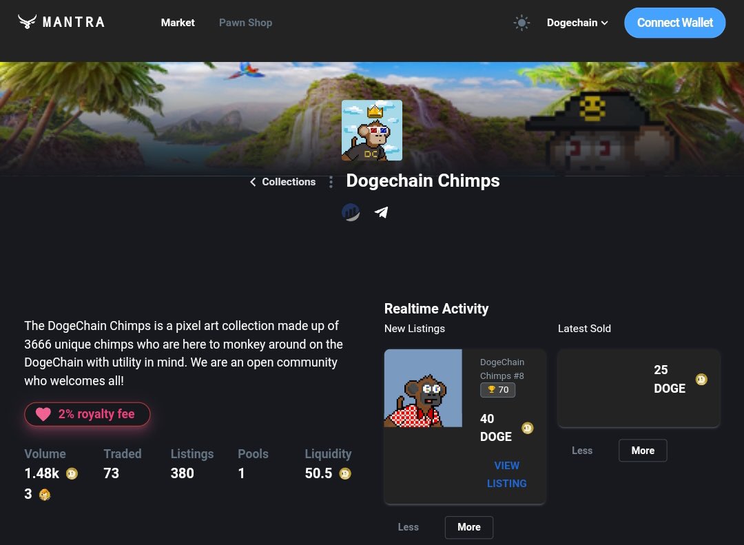 OffIchieBannies's tweet photo. There are chimps on Dogechain and we call them the Dogechain Chimps!

Owning this #NFT can get you tickets to its lottery at a cheaper cost for a jackpot.

Check out and mint some @ChimpsDogechain on #MantraProtocol: https://t.co/VtO54WvPQx https://t.co/uX2sQTphB5
