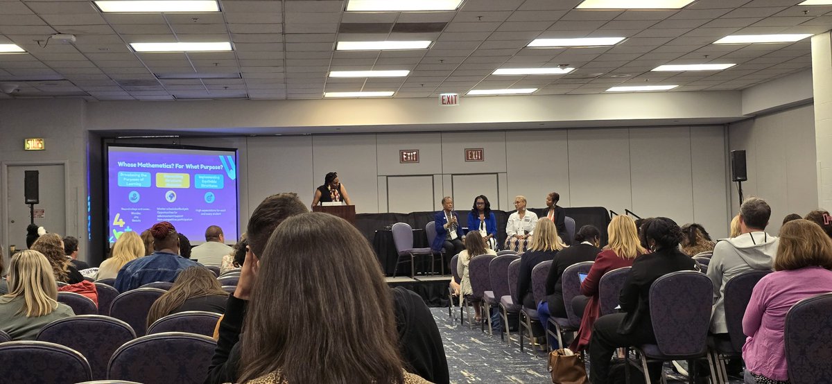 blkgirlmathgic's tweet photo. Wonder. Joy. Beauty. In math! YES @Lybrya1 💜 This session is 💎Teach and Think Like a BLACK Woman: Empower and Cultivate the Innate Mathematical Brilliance of Traditionally Marginalized Students with @ShellyMJones1 @pamseda1 @Lybrya1 @tdhowse_math and Jessica Strong! #NCSM24 https://t.co/wRji4bQYxA
