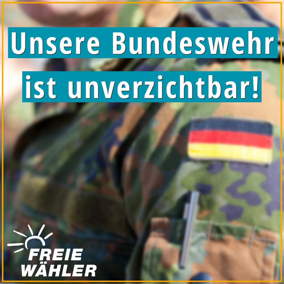 fw_nrw's tweet photo. Wir FREIE WÄHLER sind seit jeher davon überzeugt, dass es einer gut ausgestatteten und modernen Bundeswehr bedarf. Angehörige der Bundeswehr müssen ein höheres gesellschaftliches Image genießen.
#Bundeswehr #Soldat #Soldatin #Soldaten #Respekt https://t.co/cPXheoVOqJ
