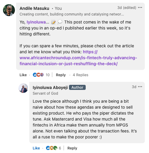 africanroundup's tweet image. We love how much thoughtful engagement @MasukuAndile&apos;s op-ed on unlocking innovation through investing in connectivity has sparked. ✨

In case you missed the article, it&apos;s linked below. 🔗👇🏿

Subscribe to our weekly #TechTidesTuesday email to keep up: ✅ africantechroundup.com/#/portal/signup