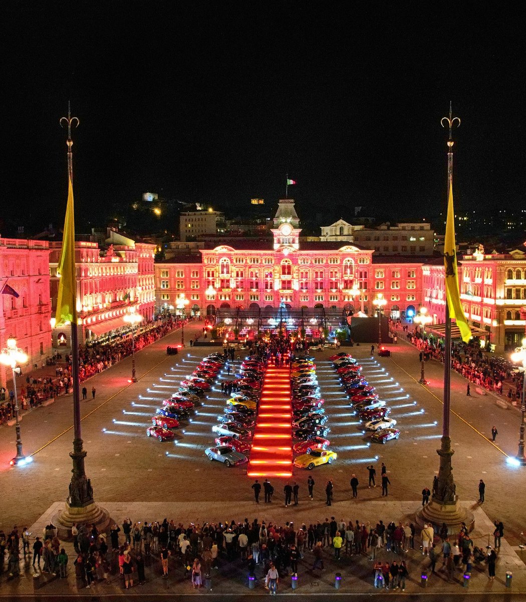 Ferrari's tweet photo. As the #FerrariCavalcadeClassiche ends, we're saying farewell to these classic Ferraris. Concluded with a parade passing from Sistiana to #Trieste in the Piazza Unità d'Italia, it was a whirlwind of unforgettable moments.

#FerrariClassiche #DrivingFerrari #Ferrari https://t.co/M4uyzbDCds