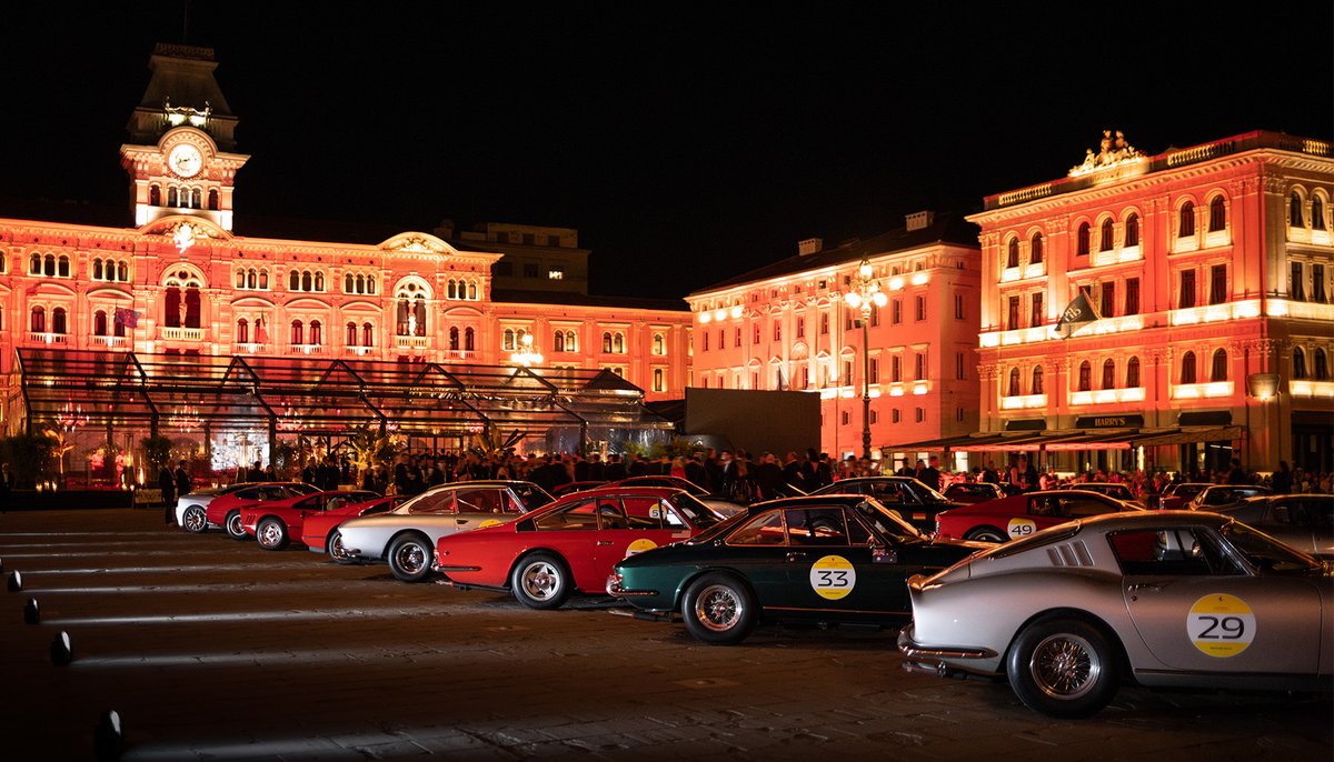 Ferrari's tweet photo. As the #FerrariCavalcadeClassiche ends, we're saying farewell to these classic Ferraris. Concluded with a parade passing from Sistiana to #Trieste in the Piazza Unità d'Italia, it was a whirlwind of unforgettable moments.

#FerrariClassiche #DrivingFerrari #Ferrari https://t.co/M4uyzbDCds