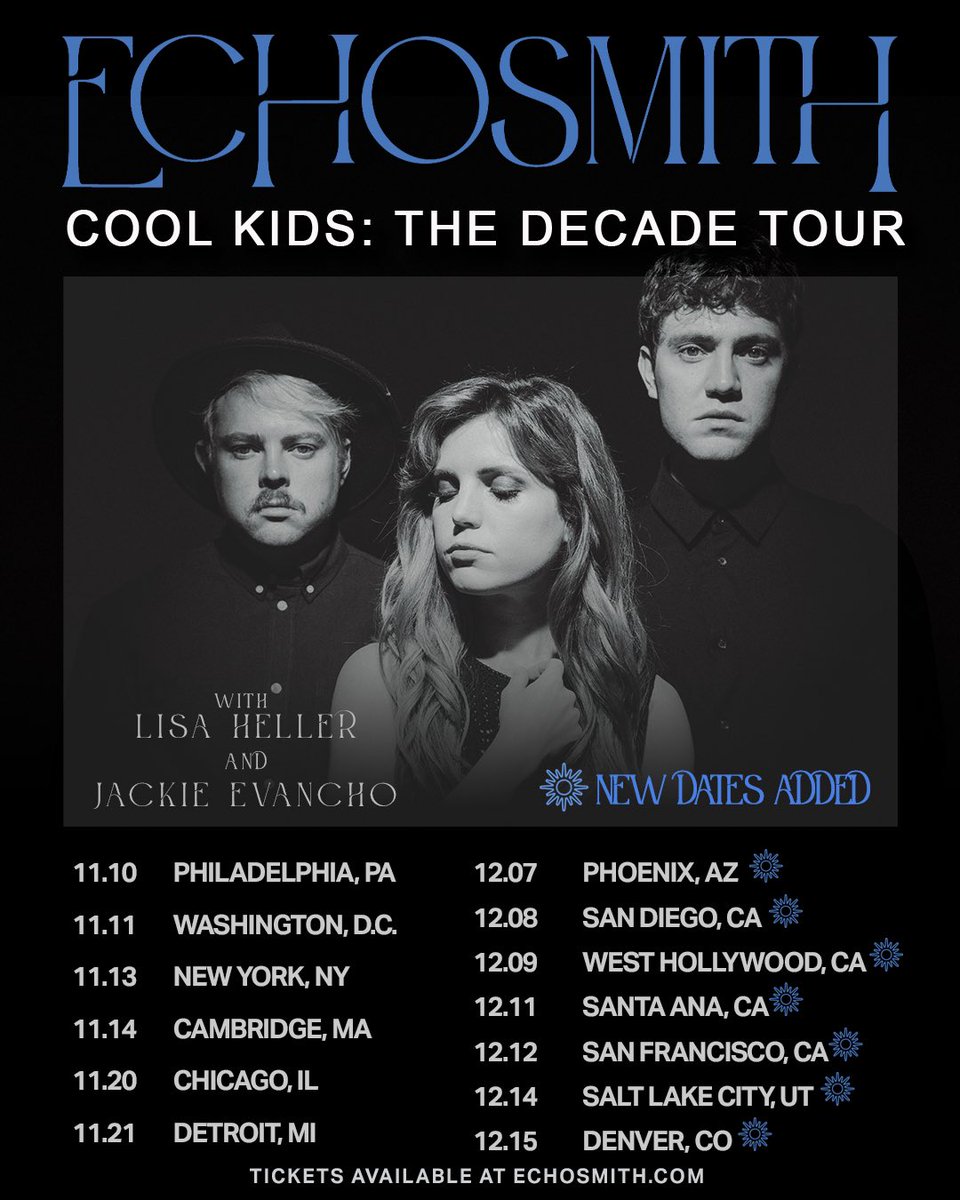 lisahellermusic's tweet photo. You asked for more dates and you got it!!! Can’t wait to travel the country opening for @echosmith in a couple months. Tix on sale for part 2 this Friday at 10am CST. See you soon ❤️❤️ https://t.co/3R2XzVjmvp