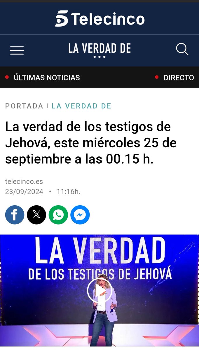 Luis Santamaría del Río 🐦 (@vaicondios) on Twitter photo En la medianoche del miércoles al jueves, <a href="/telecincoes/">Telecinco</a> dedicará su entrega de "La verdad de" a los testigos de Jehová. Promete ser la mar de interesante
telecinco.es/la-verdad-de/2…
#sectas <a href="/DulantoVeronica/">Verónica Dulanto</a> <a href="/FenixMediaTv/">Fénix Media Audiovisual</a> <a href="/mediasetcom/">Mediaset España</a> <a href="/aevtj/">Asociación Esp. de Víctimas de Testigos de Jehová</a> <a href="/vivecreciendo/">Vive Creciendo | ExJW</a> <a href="/exJWlibre/">Rebeca Plaza</a> <a href="/apostata1914/">Sam el Sagaz</a> En la medianoche del miércoles al jueves, <a href="/telecincoes/">Telecinco</a> dedicará su entrega de "La verdad de" a los testigos de Jehová. Promete ser la mar de interesante
telecinco.es/la-verdad-de/2…
#sectas <a href="/DulantoVeronica/">Verónica Dulanto</a> <a href="/FenixMediaTv/">Fénix Media Audiovisual</a> <a href="/mediasetcom/">Mediaset España</a> <a href="/aevtj/">Asociación Esp. de Víctimas de Testigos de Jehová</a> <a href="/vivecreciendo/">Vive Creciendo | ExJW</a> <a href="/exJWlibre/">Rebeca Plaza</a> <a href="/apostata1914/">Sam el Sagaz</a>