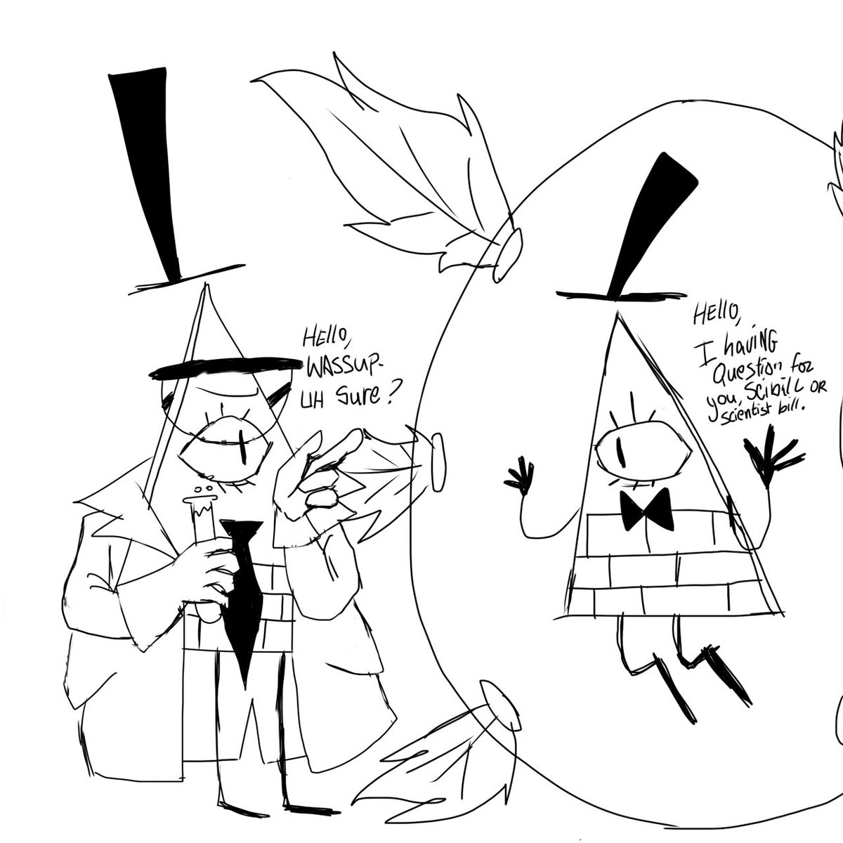 fanta_blog's tweet photo. Conversation between scientist bill cipher and dreamcaptor bill cipher comic.
#gravityfalls #binkcipher #scientistbillcipher #dreamcaptorau #scibill #artistbillcipher https://t.co/MLgDYAu2fd