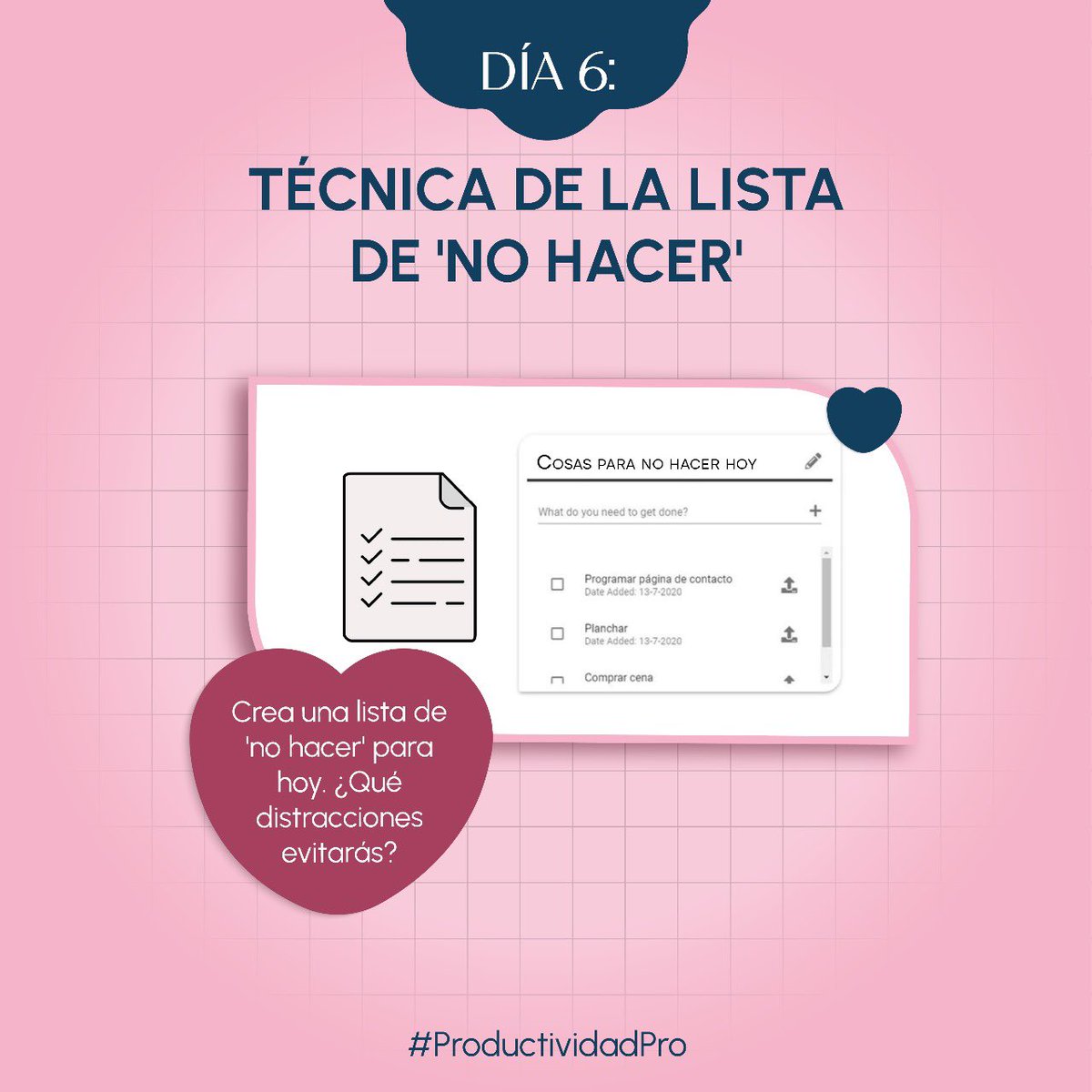 Aixs's tweet photo. 🚫📝 Día 6: Lo que NO vas a hacer. Crea tu lista de 'no hacer' y compártela. ¿Cómo te ayuda esto a enfocarte? #ProductividadPro #DesafíoProductividad15Días https://t.co/zTMoEqIbUy