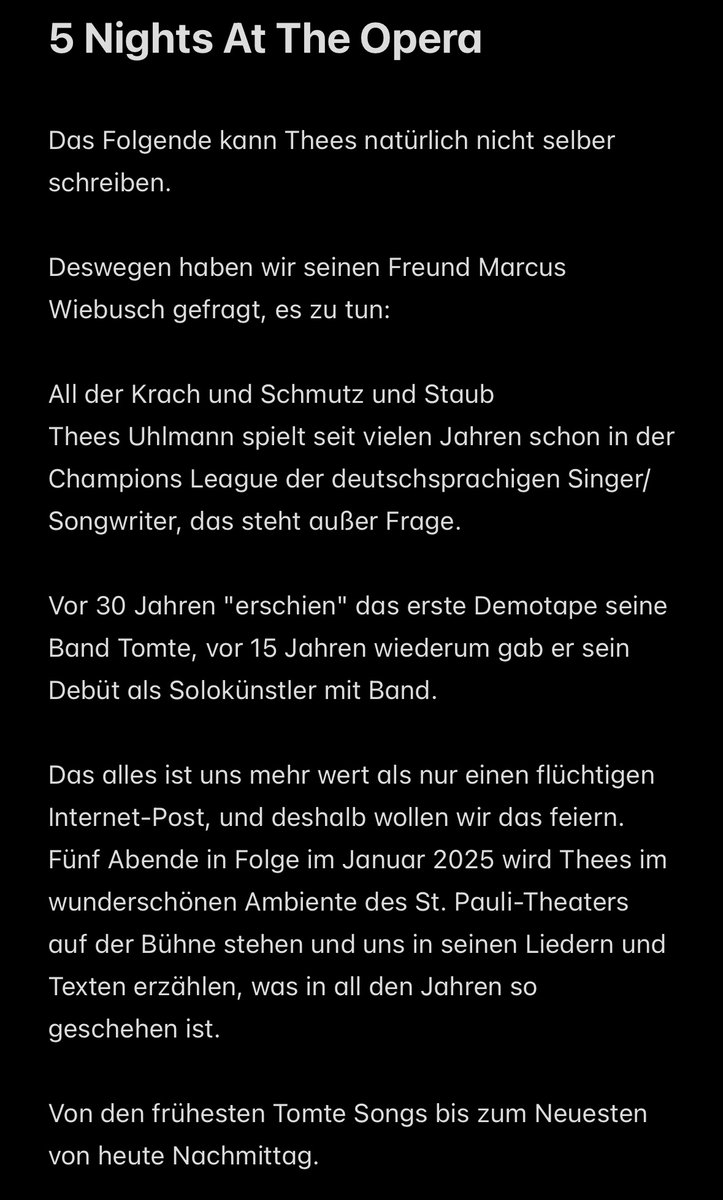 theesuhlmann's tweet photo. 5 Nights At The Opera, Hamburg
03. - 07.01.2025
präsentiert von @DIFFUSMagazin https://t.co/js8uFDzLJ9