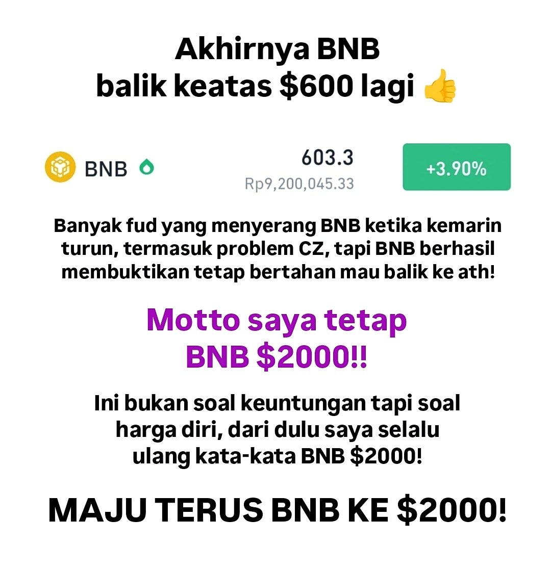 kaptencrypto707's tweet photo. #BNB WILL NEVER LIE!
BNB IS MY BEST FRIEND!
KALAU BNB TEMBUS $1000 SAYA ADAKAN GIVEAWAY BESAR-BESARAN! https://t.co/O8by4ZStoc