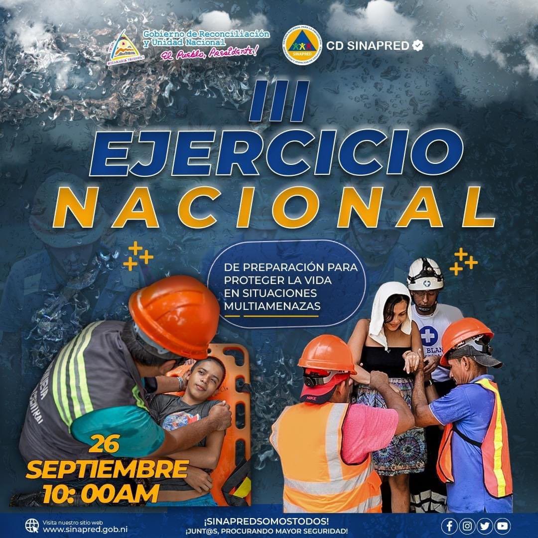 🔰 ¡Este 26 de septiembre, a las 10:00 AM, participemos juntos en el III Ejercicio Nacional de preparación para proteger la vida en situaciones multiamenazas! 🛠️

#SomosRed 
#SINAPREDsomostodos #PreparaciónNacional #SeguridadPrimero #JuntosProtegemosLaVida