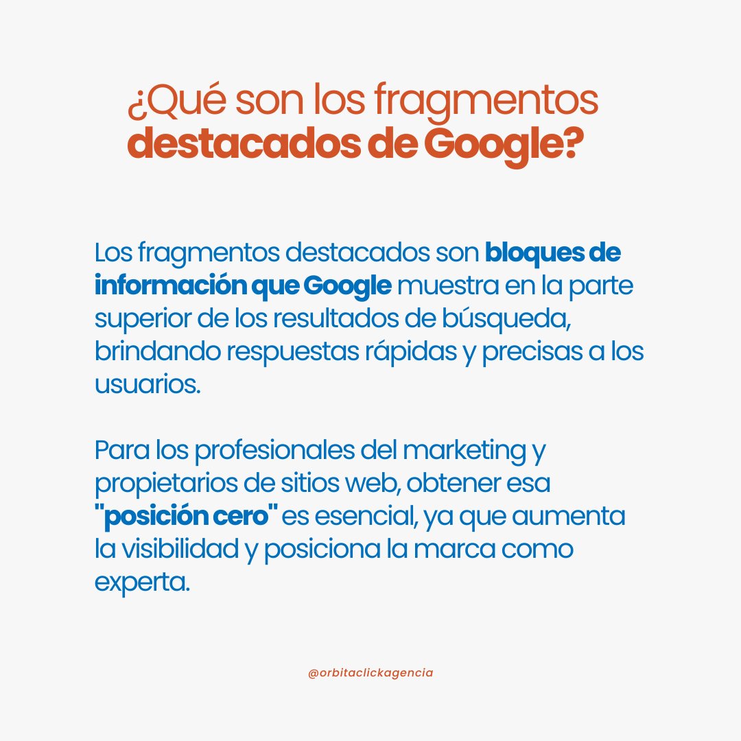 OrbitaClick's tweet image. 🚀📊 ¡Domina los Snippets Destacados y Lleva tu SEO al Siguiente Nivel! #SEO #GoogleSnippets
¿Quieres que tu sitio web llegue a la cima de los resultados de búsqueda? 🌟 La optimización para los fragmentos destacados es crucial y nosotros te enseñaremos cómo.