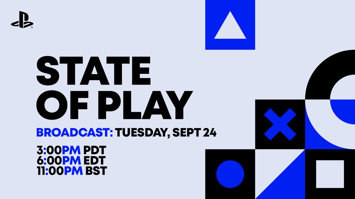 Sony's tweet photo. State of Play returns tomorrow!

Watch live at 3pm PT on September 24 for news and updates on over 20 titles: https://t.co/rLVeZja2Jq https://t.co/541JesaZCx