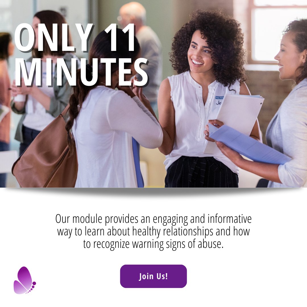 💬 #Only11Minutes: What Healthy Looks Like is an innovative e-learning module designed to educate individuals on intimate partner violence. Our goal is to reach 1 million individuals through this initiative by 2026! 💜

🦋 savingpromise.org

#WhatHealthyLooksLike