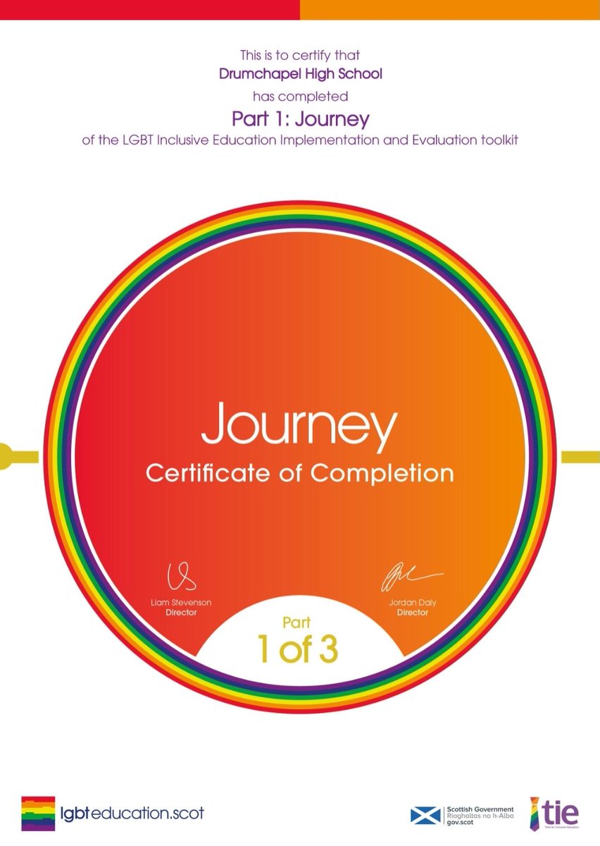DHSEqualities's tweet photo. We are @DrumchapelHigh are thrilled to have completed the 'Journey' stage of the @TIEcampaign. Excited to move onto stage 2, embedding an inclusive curriculum that fosters a sense of belonging and empowerment 🌈 #InclusiveEducation #Belonging 🌈 https://t.co/p2vbq1rzSw