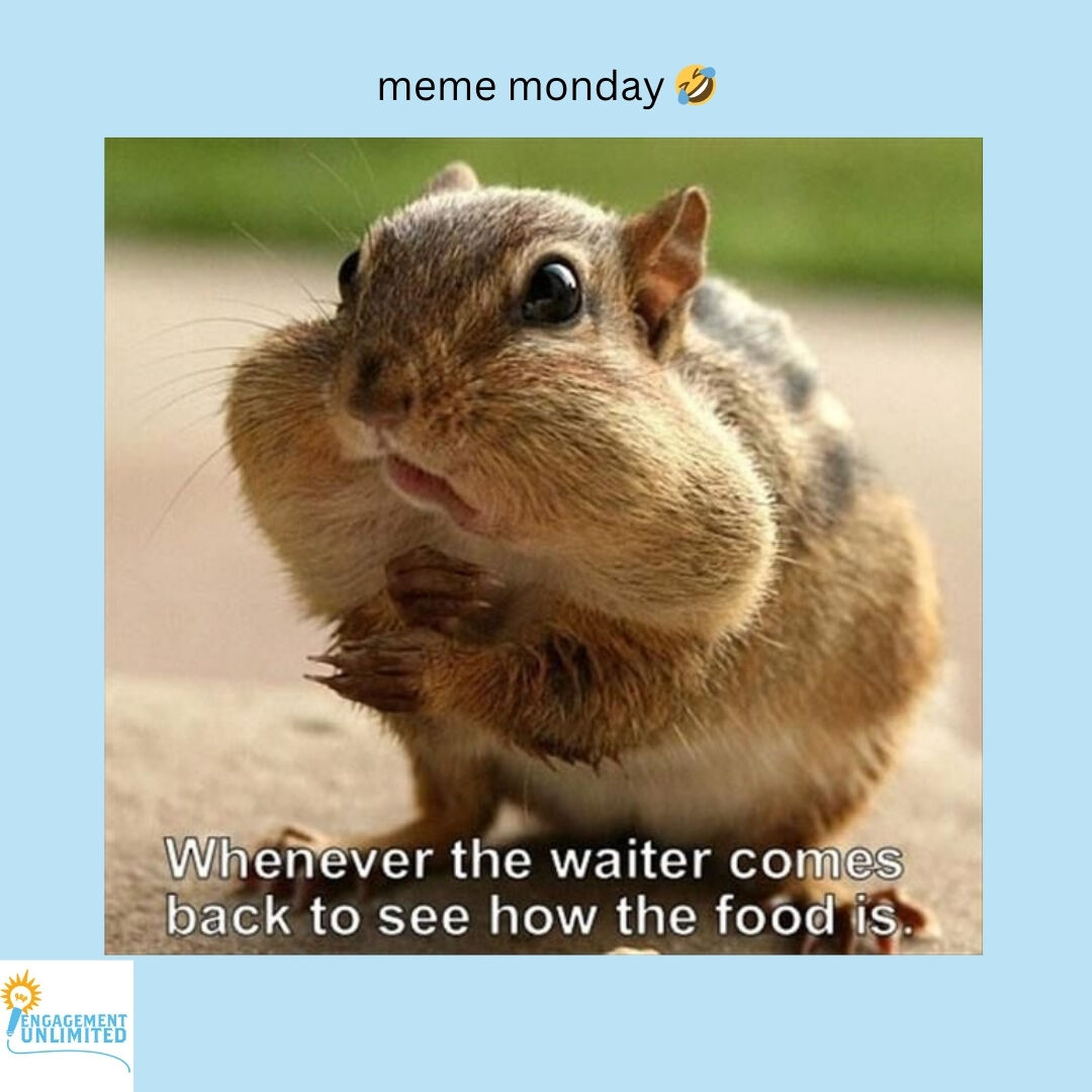 meme monday... squirrel!

Engagement Unlimited... where Engagement Meets Fun!
Call us to discuss your upcoming events! We'd love to help you with Team Building, Entertainment &amp; Presentations/Emcees.  ✅