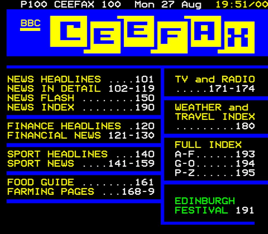 Rumongamba's tweet photo. Happy 50th birthday Ceefax! Sadly missed, even though I don't have a TV... https://t.co/SsWdKbA8KW
