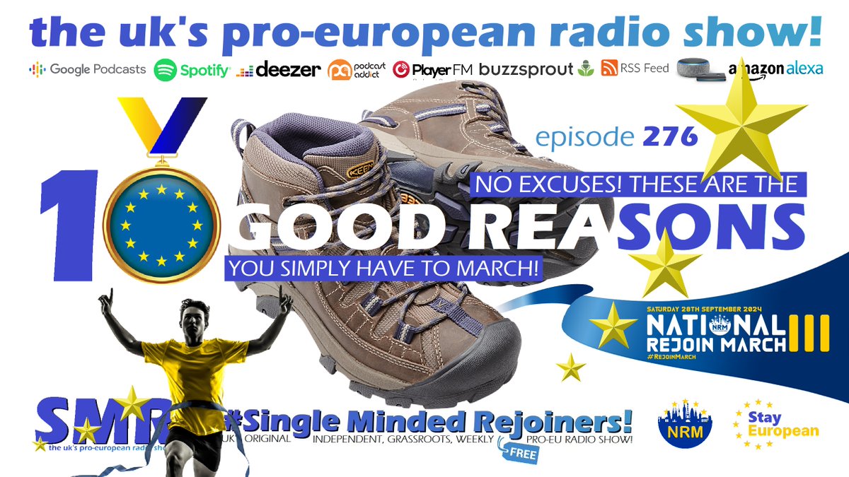 SMRRejoinRadio's tweet photo. NEW! This week, it's a PRE-MARCH SPECIAL with our Top 10 Good Reasons to join us! Looking for a little inspiration? You've found it! 🌟

It's FREE! 👉 https://t.co/0TIuAli62W 🎧 but if you enjoy it, help us make #ProEU radio! Join us from just £1.50 via the above link! 🇪🇺 https://t.co/rhCN0qJg58