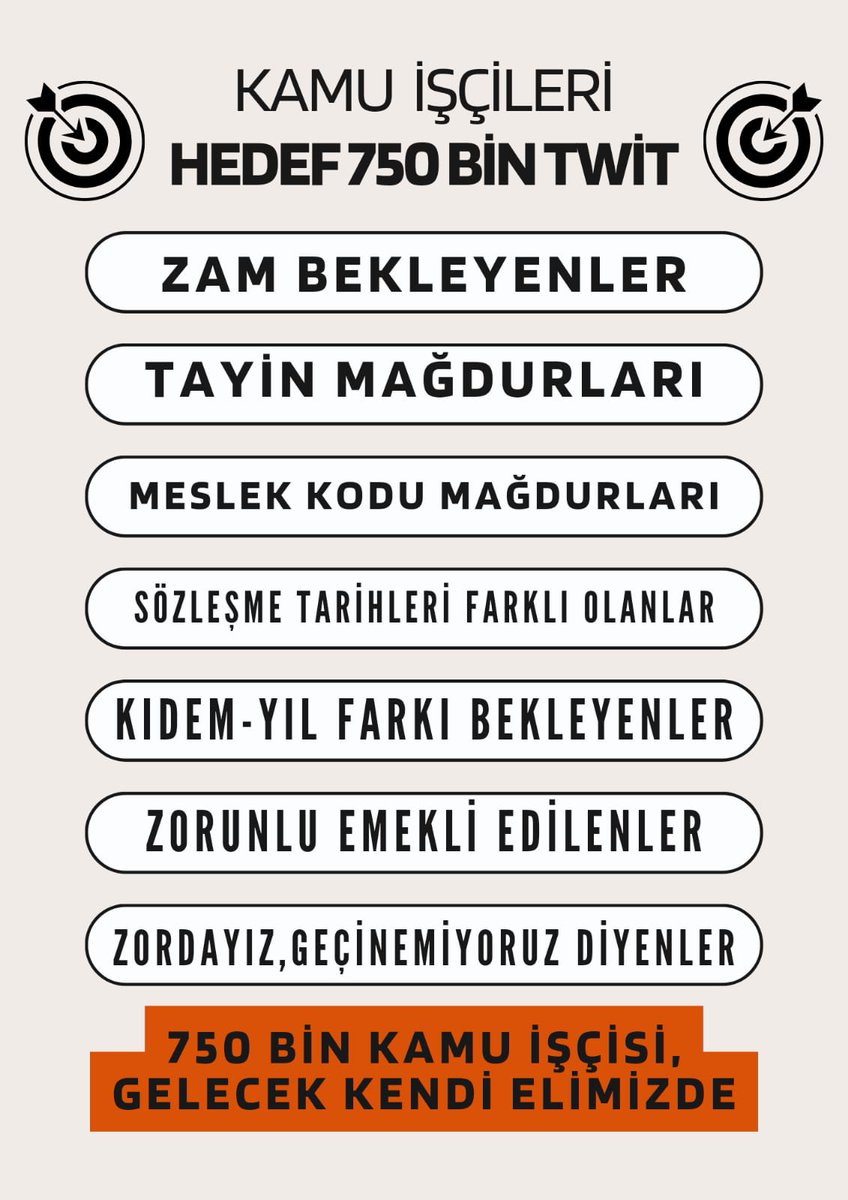 🗣️
750 bin Kamu İşçisi
Başlıyoruz.!⚠️

↘️Zam bekleyenler
↘️Tayin mağdurları
↘️Meslek kodu bekleyenler
↘️Üniversite işçileri
↘️Zorunlu emekli edilenler
↘️Kıdem-yıl farkı bekleyenler,

Hedef 750 bin twit.!

🗣️Tağ➡️ Kamuiscisi Gecinemiyor

Taleplerinizi yorum olarak bekliyoruz❗