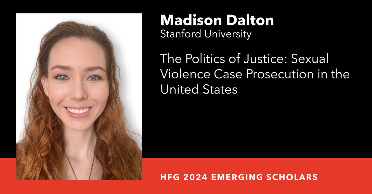 HFGuggenheim's tweet image. 2024 #HFGEmergingScholar @MadisonADalton of @Stanford is investigating the high dismissal rate of rape cases in the US legal system, exploring the factors that contribute to this trend. 

➡️ hfg.org/hfg-welcomes-i…

#genderbasedviolence #USjustice #LegalReform