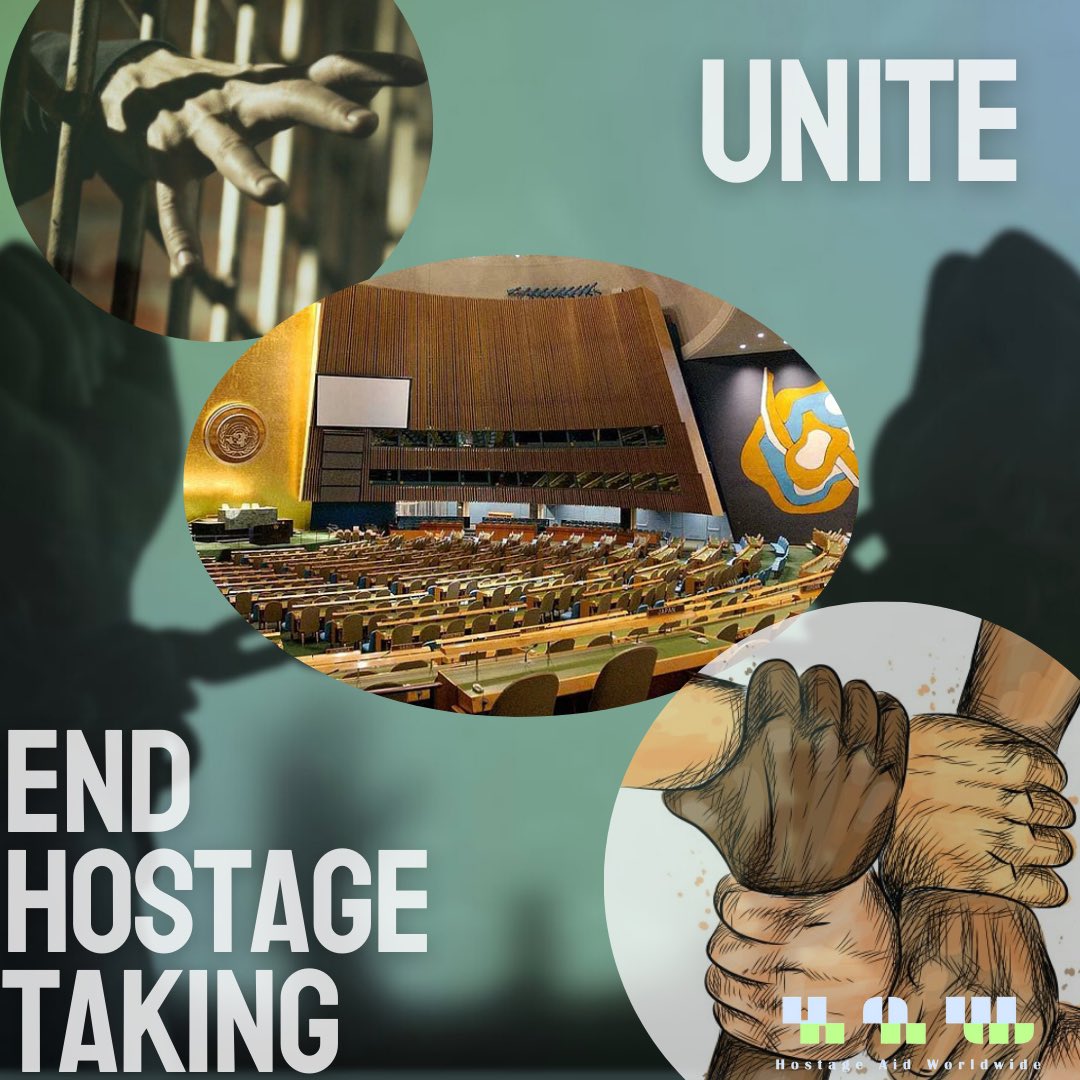 HostageAid's tweet photo. As world leaders gather in New York for the #UNGA, one priority should stand above all others: ending #HostageTaking. By forming a global coalition, we can create a unified approach & strategy to bring all hostages & unlawful detainees home while holding accountable hostage takers responsible for this despicable practice. #FreeThemAll