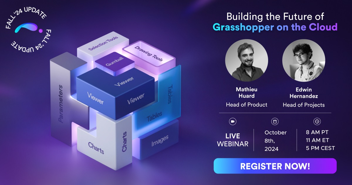 ShapeDiver's tweet photo. Join our upcoming webinar to learn about the latest features released in the last 6 months, including the App Builder, improved Organization features, multiple file exports, and more!

👉 Learn more: https://t.co/WyzduV5c7K

#Rhino3D #GH3D #Grasshopper3D https://t.co/TQdSaYzPvS