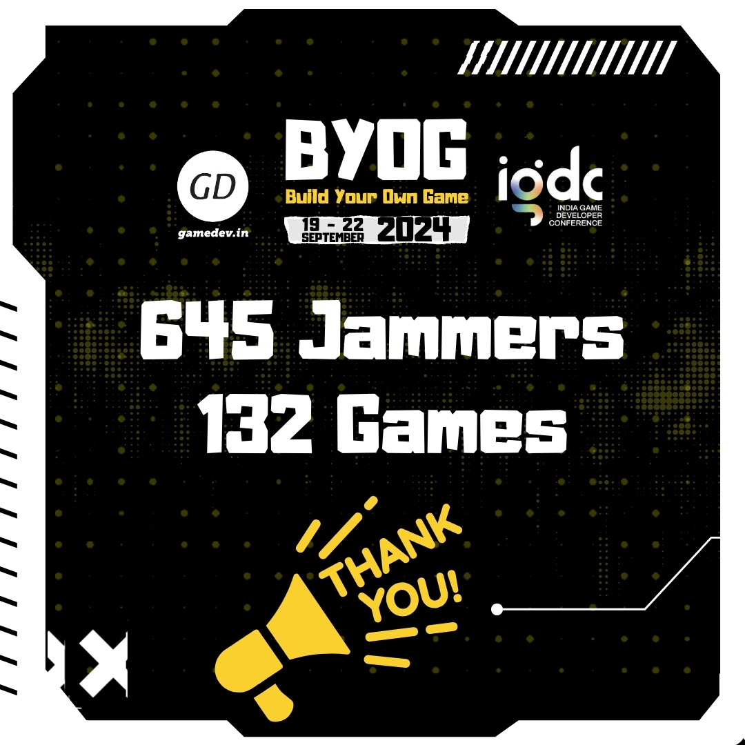gamedev_india's tweet photo. ๐ #BYOG2024: A Big Thank You ๐
A huge shoutout to all 645 jammers who brought 132 games to life in just 72 hours! Your creativity and hard work made this yearโs BYOG a success.
Stay tuned and good luck to all participants! ๐
#GameDevIndia #GameJam #IndieDev #BYOGToBeyond https://t.co/D0QIoltL0x