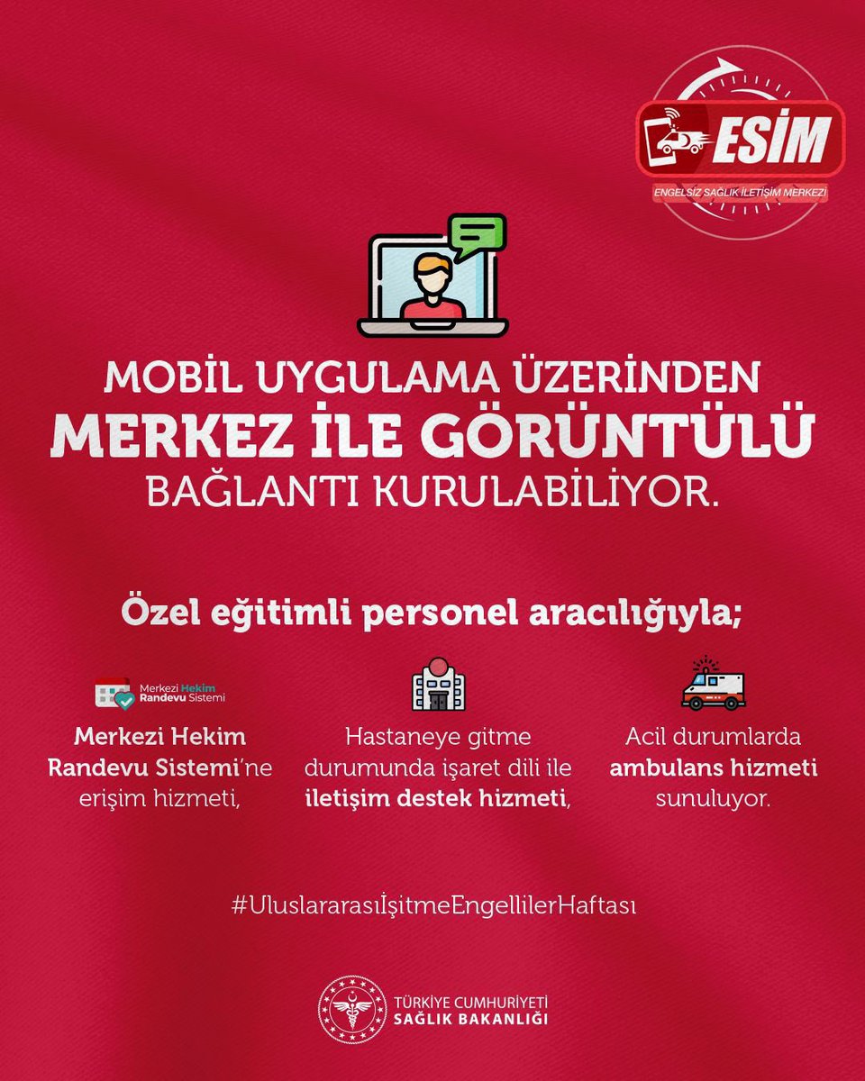 Engelsiz Sağlık İletişim Merkezi, işitme ve konuşma engeli olan vatandaşlarımızın sağlık hizmetlerine erişimini kolaylaştırmak amacıyla 7/24 hizmet anlayışıyla çalışıyor.

#UluslararasıİşitmeEngellilerHaftası
