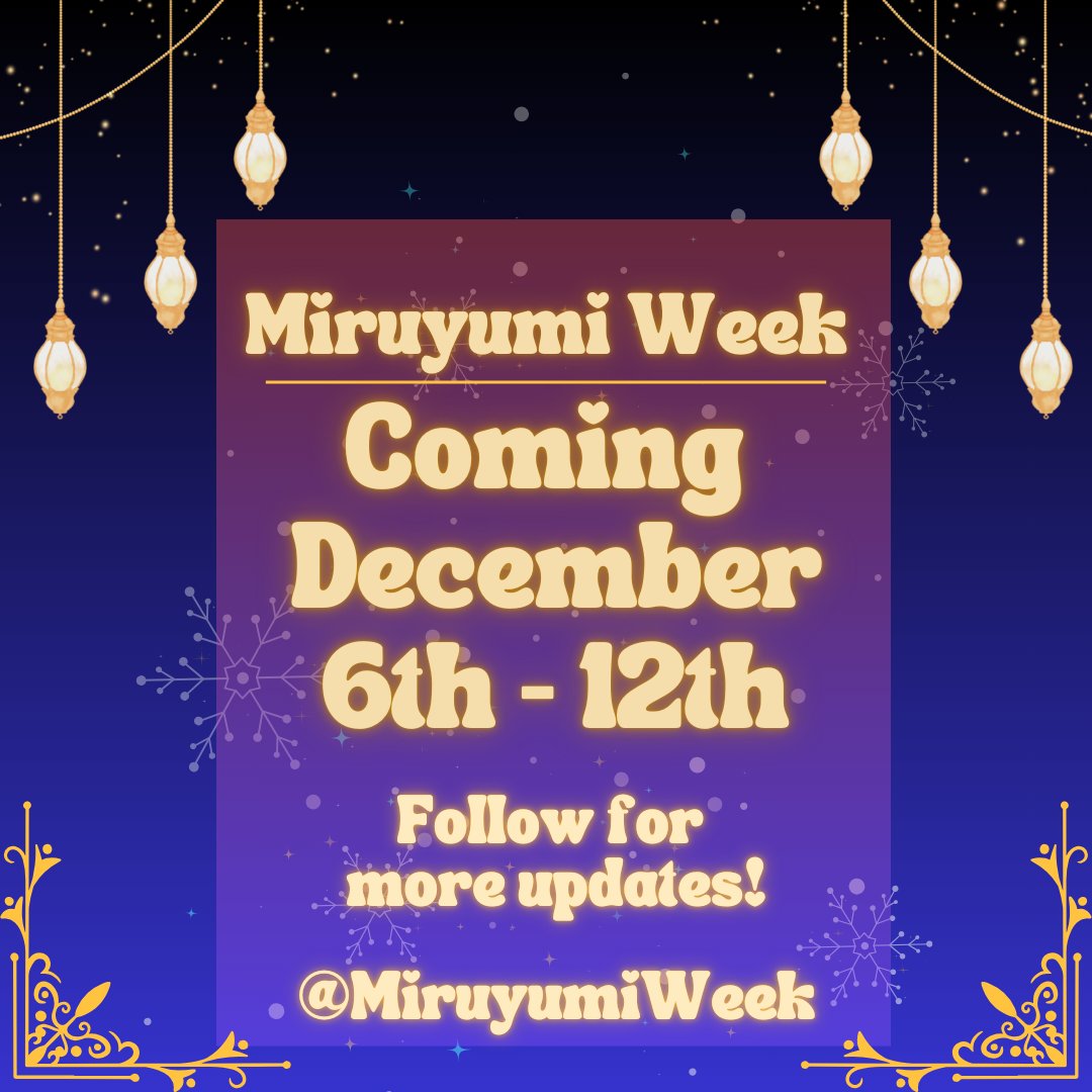 MiruyumiWeek's tweet photo. Miruyumi Week is coming! Prompts to be announced soon!
#MiruyumiWeek https://t.co/rJU1YmwCIL