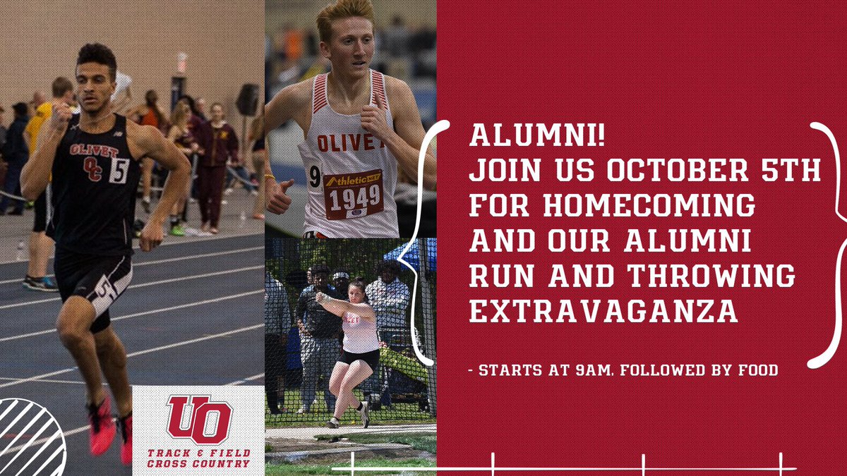 ALUMNI! Join us October 5th for a run and throwing. We will start at 9 am followed by food and football. Please reach out to Coach Lutzke if you have any questions! We hope to see you there!! 

#UOlivetXCTF #UOXCTF #gocomets☄️ #BuildTheFuture #SeeRed🔴