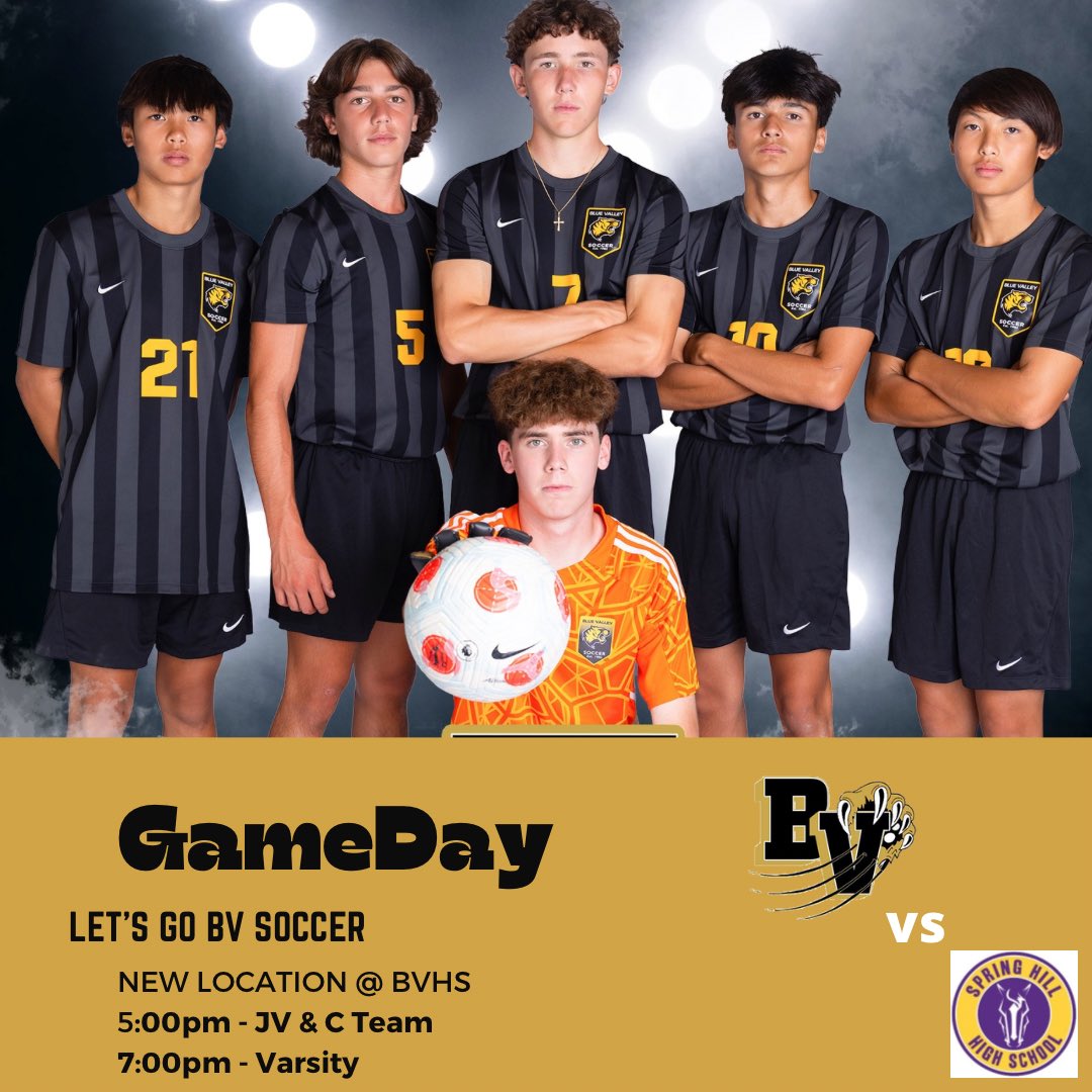 GameDay - The Varsity (7p) and 
JV (5p) games have moved to the home turf of the Tigers at BVHS.