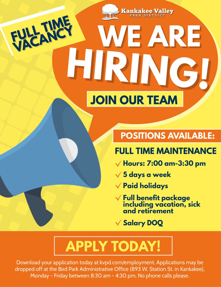 WE ARE HIRING! 

Looking for full time (with benefits!) work? Like being outside? We have the job for you! Join our Maintenance Team and help us to maintain and improve our parks and facilities.

See below for application information.