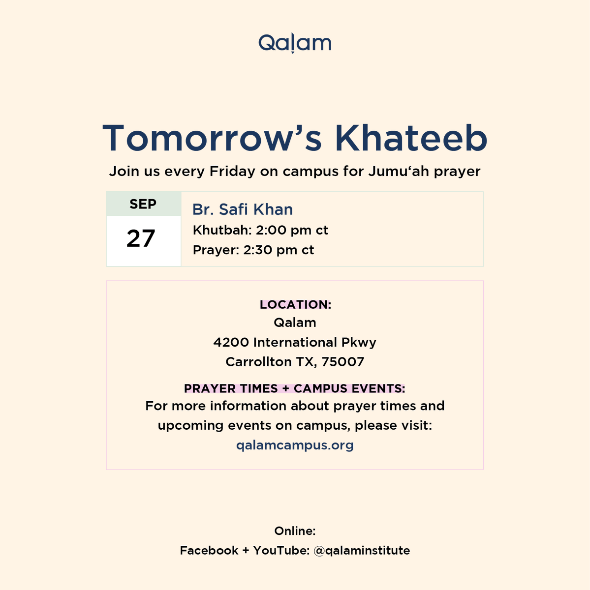qalaminstitute's tweet photo. Join us for Jumu'ah tomorrow insha’Allah! https://t.co/fgjlQWBTuu