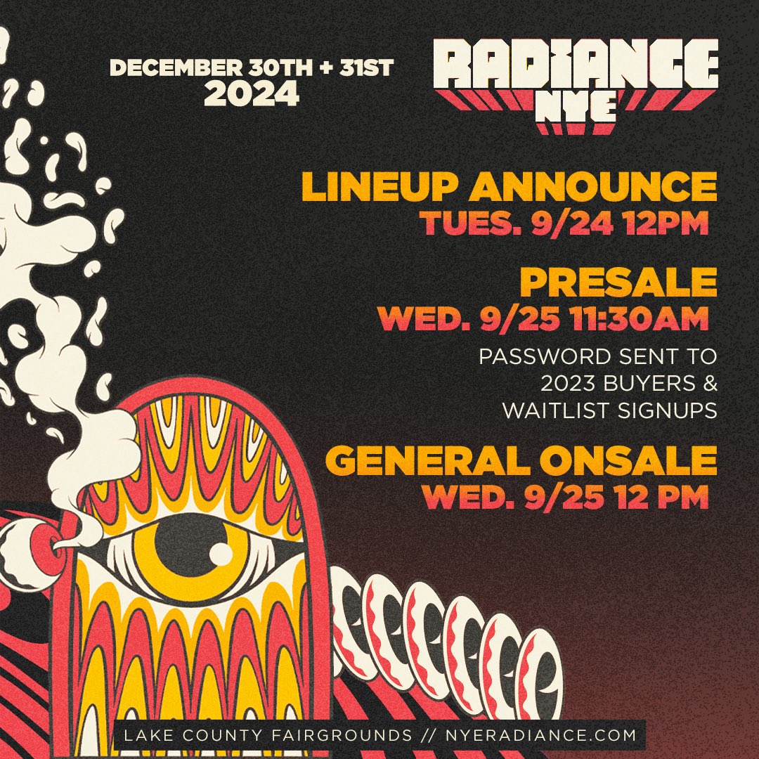 LINEUP DROPS TOMORROW &amp; TICKETS GO ON SALE WEDNESDAY 🔥🚨

Sign up for early access → nyeradiance.com