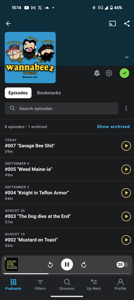 FryGeo's tweet photo. @Loathstupid @WannabeezPod @BQQuinn @DonovanTESD @tesdgroupie @SModfan @sundayjeff @tmilo1982 @4ColorPatchem @GitEmSteveDave Seems simple enough. Here's Pocket Casts. The green circle with the check indicates I've subscribed, the bell with the check indicates I've turned on notifications. I listened to TESD Jeopardy at work today and enjoyed it, but it might have made me a less productive worker... Ant https://t.co/sduvmI0CfQ
