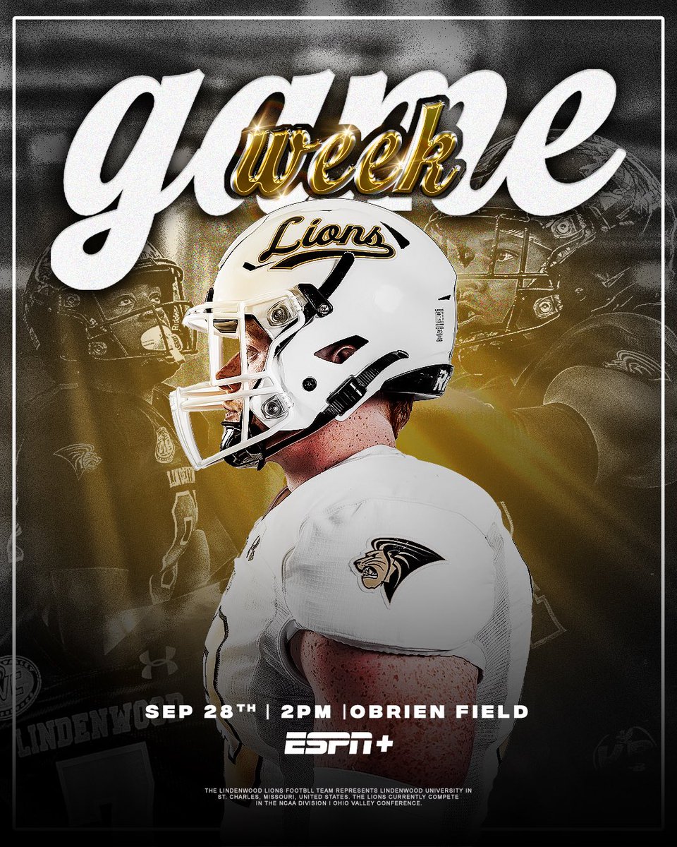Lindenwood Football (@lindenwoodfb) on Twitter photo GAMEWEEK | Kicking off the <a href="/OVCSports/">Ohio Valley Conference</a> slate.
๐ <a href="/EIU_FB/">Eastern Illinois Football</a>
๐ Sep. 28
โ๏ธ 2๏ธโฃ:0๏ธโฃ0๏ธโฃ p.m.
๐Charleston, Ill.
๐๏ธ OโBrian Field
#GoLions | #BurnTheWood GAMEWEEK | Kicking off the <a href="/OVCSports/">Ohio Valley Conference</a> slate.
๐ <a href="/EIU_FB/">Eastern Illinois Football</a>
๐ Sep. 28
โ๏ธ 2๏ธโฃ:0๏ธโฃ0๏ธโฃ p.m.
๐Charleston, Ill.
๐๏ธ OโBrian Field
#GoLions | #BurnTheWood