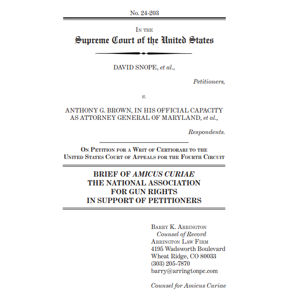 hannahhill_sc's tweet photo. We just filed an amicus brief asking SCOTUS to grant cert to Snope v. Brown, which challenges Maryland's "assault weapons" ban. This case is the first merits-level AWB case to make it to SCOTUS after Bruen. Our brief tells the Court that it's time to take it.🧵

https://t.co/0p5uPmBea0
